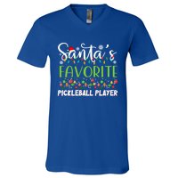 Santa Claus Christmas SantaS Favorite Pickleball Player Gift V-Neck T-Shirt