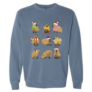 Santa Capybara Crew Christmas Funny Capybaras Lover Xmas Pj Garment-Dyed Sweatshirt