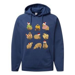 Santa Capybara Crew Christmas Funny Capybaras Lover Xmas Pj Performance Fleece Hoodie