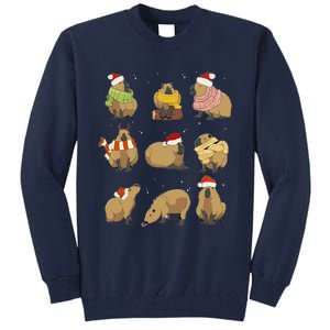 Santa Capybara Crew Christmas Funny Capybaras Lover Xmas Pj Tall Sweatshirt