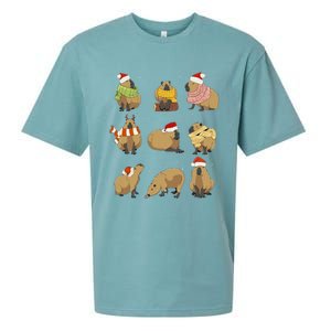 Santa Capybara Crew Christmas Funny Capybaras Lover Xmas Pj Sueded Cloud Jersey T-Shirt