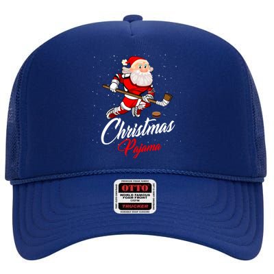 Santa Claus Christmas Pajama Ice Hockey Costume Gift High Crown Mesh Back Trucker Hat