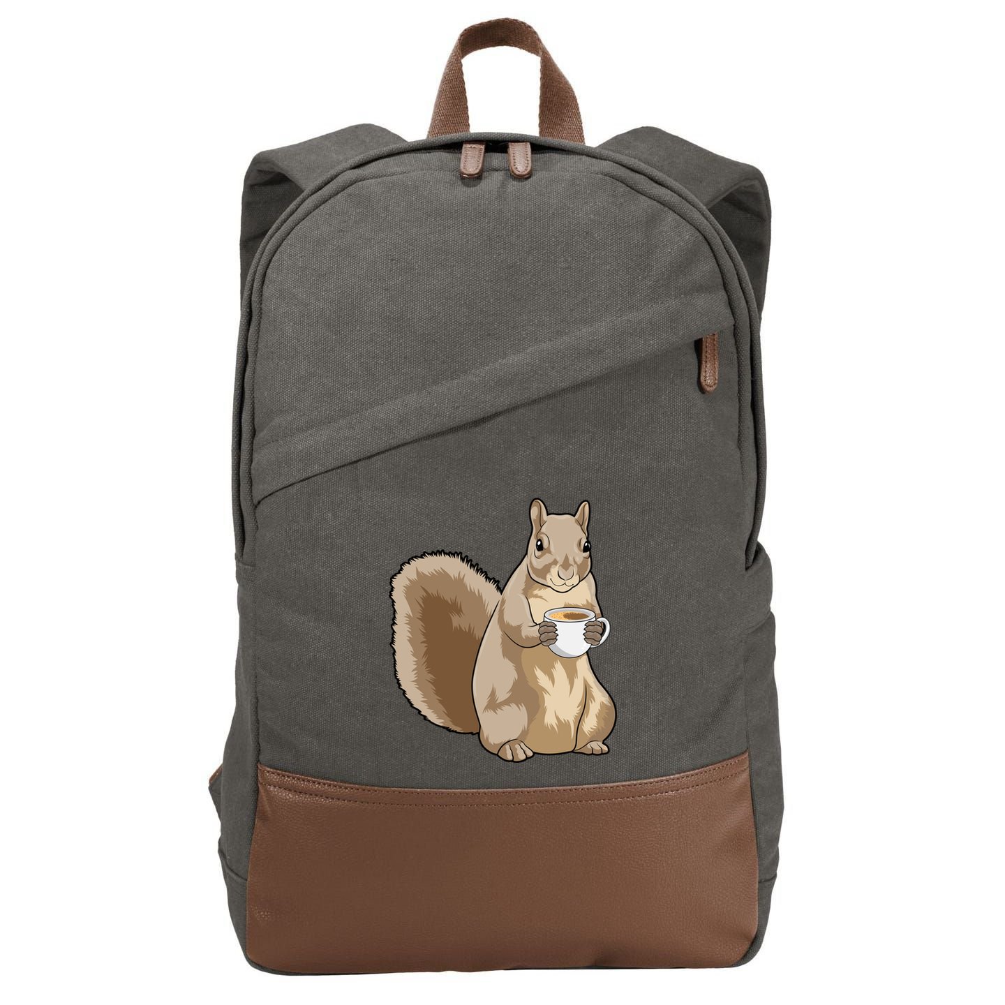 Squirrel Coffee Cup Gift Cotton Canvas Backpack