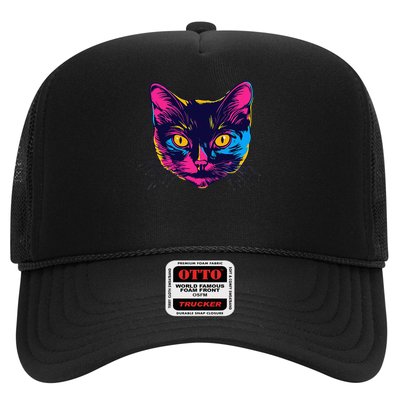 snirt Colourful Cat Head Pop Art Cat Motif Trucker Hat
