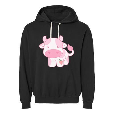 Strawberry Cow Cute Pink Pastel Garment-Dyed Fleece Hoodie