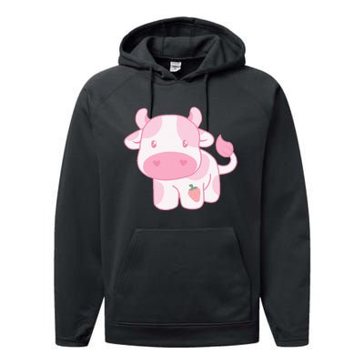 Strawberry Cow Cute Pink Pastel Performance Fleece Hoodie