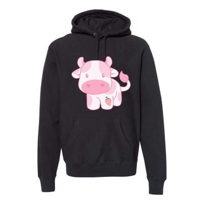 Strawberry Cow Cute Pink Pastel Premium Hoodie