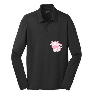 Strawberry Cow Cute Pink Pastel Silk Touch Performance Long Sleeve Polo