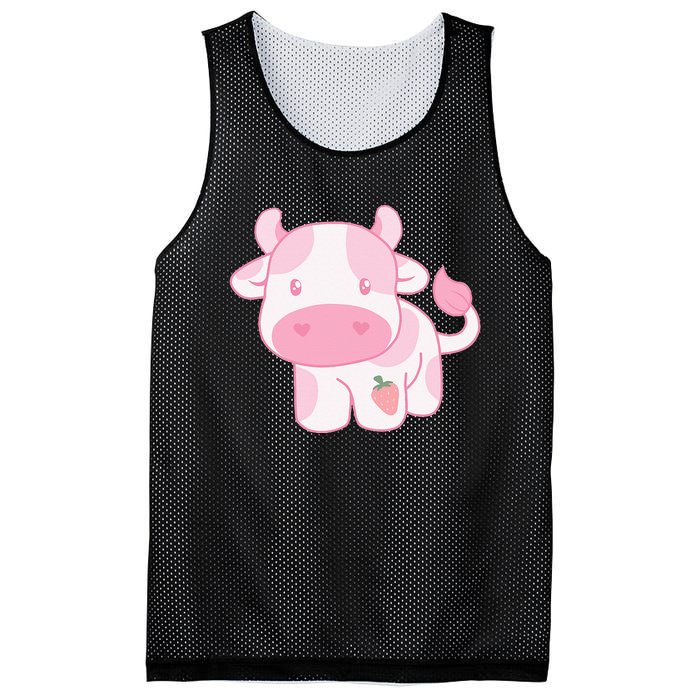 Strawberry Cow Cute Pink Pastel Mesh Reversible Basketball Jersey Tank