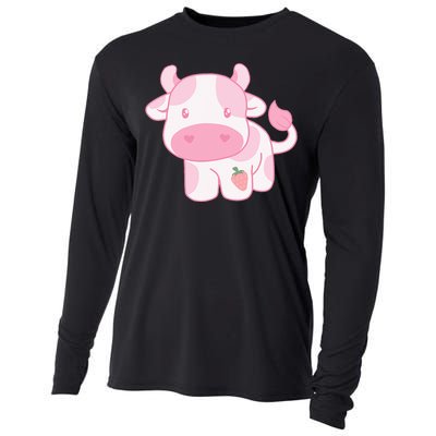 Strawberry Cow Cute Pink Pastel Cooling Performance Long Sleeve Crew