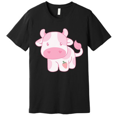 Strawberry Cow Cute Pink Pastel Premium T-Shirt