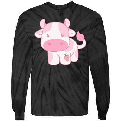 Strawberry Cow Cute Pink Pastel Tie-Dye Long Sleeve Shirt