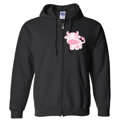 Strawberry Cow Cute Pink Pastel Full Zip Hoodie