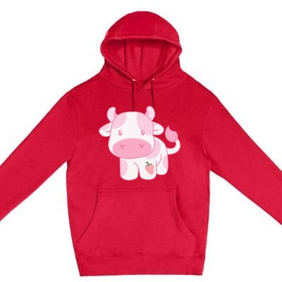 Strawberry Cow Cute Pink Pastel Premium Pullover Hoodie