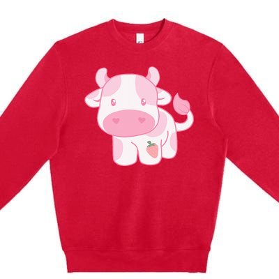 Strawberry Cow Cute Pink Pastel Premium Crewneck Sweatshirt