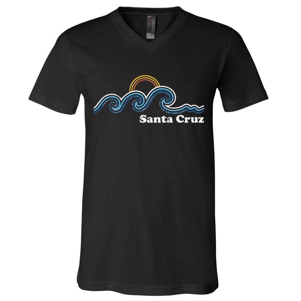 Santa Cruz California CA Sufing Waves Sunset Beach Vintage V-Neck T-Shirt