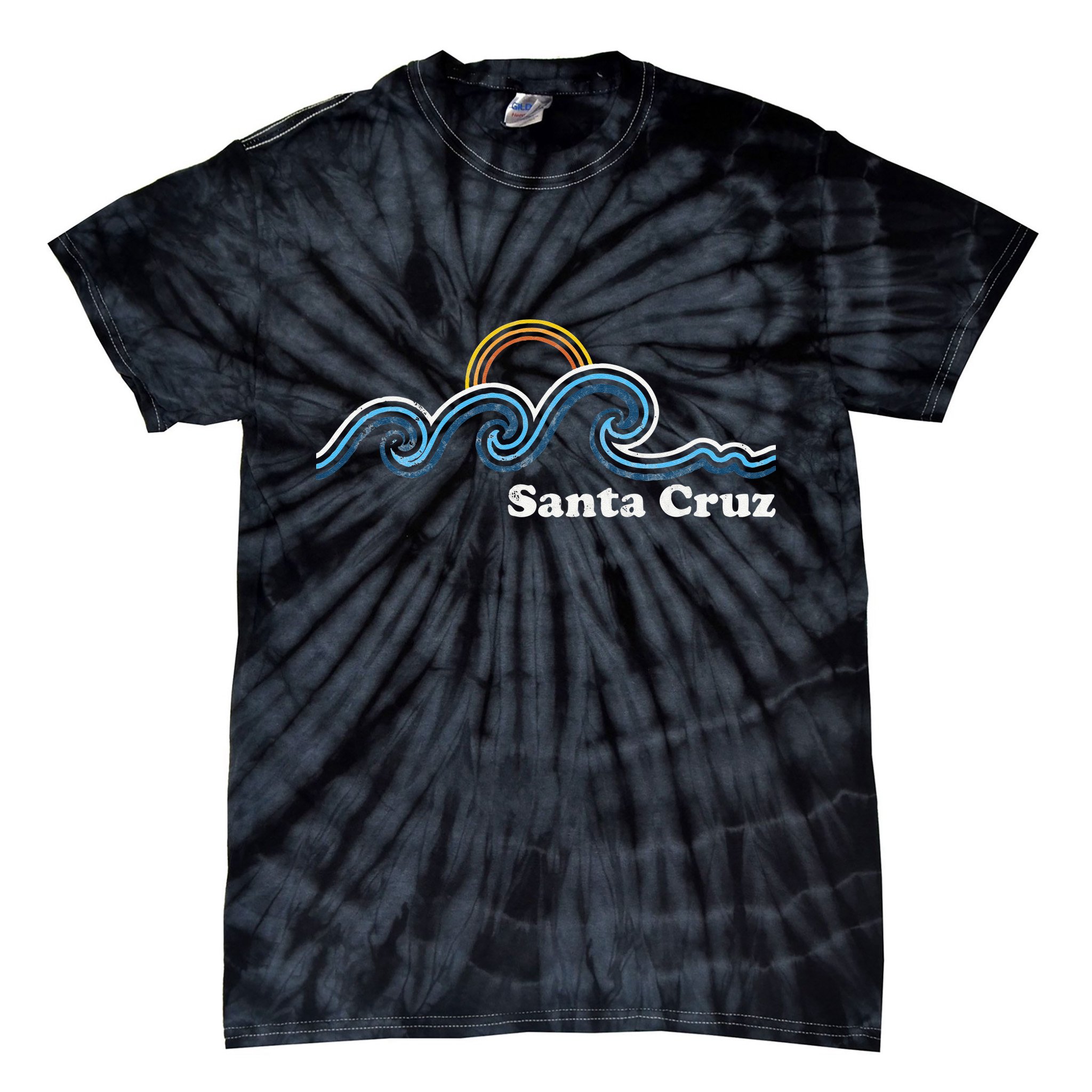 Santa Cruz California CA Sufing Waves Sunset Beach Vintage Tie-Dye T-Shirt