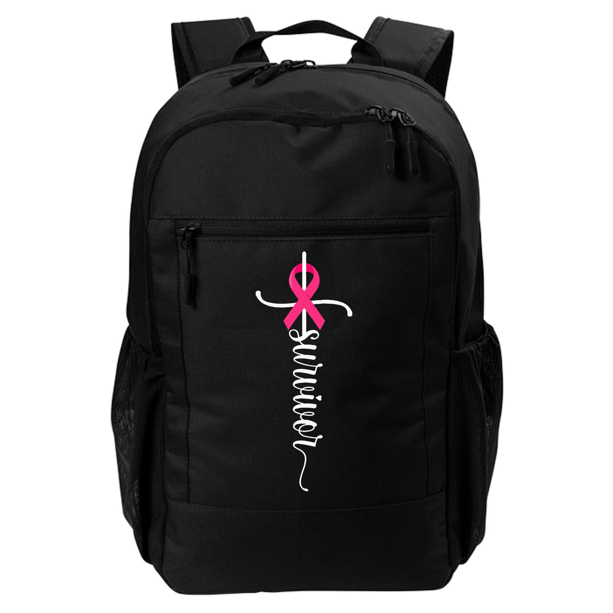 Survivor Christian Cross Warrior Pink Ribbon Breast Cancer Backpack