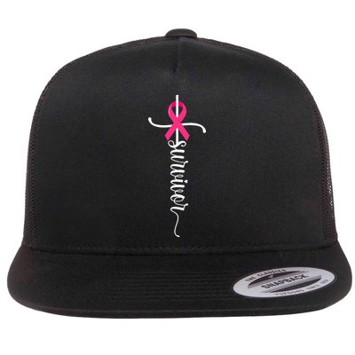 Survivor Christian Cross Warrior Pink Ribbon Breast Cancer Flatbill Hat