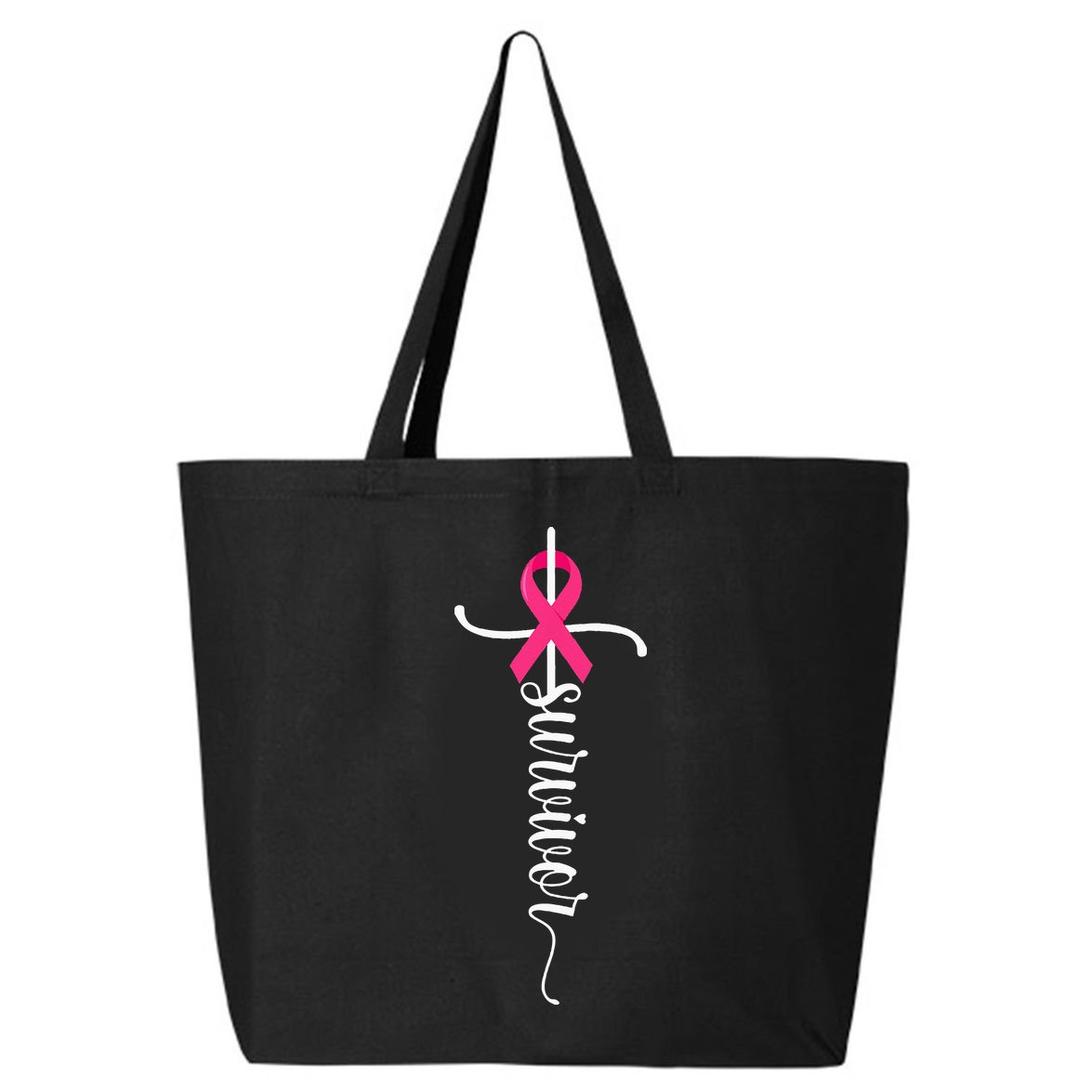 Survivor Christian Cross Warrior Pink Ribbon Breast Cancer 25L Jumbo Tote