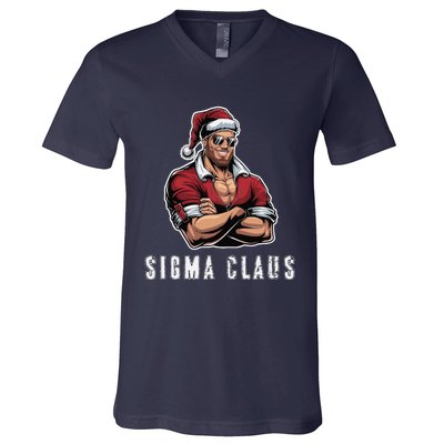 Sigma Claus Cool Santa Funny Christmas Rizz Rizzler Meme V-Neck T-Shirt