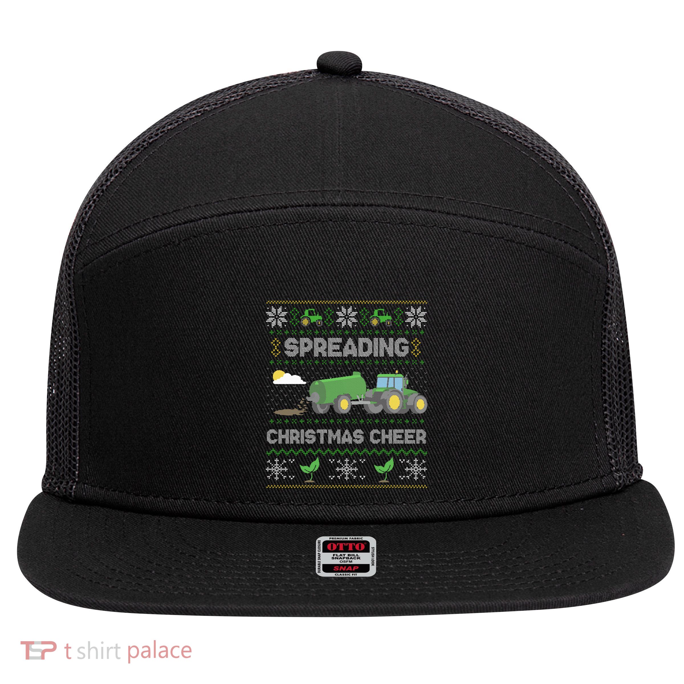 Spreading Christmas Cheer Farming Tractor Ugly Sweater Funny  7 Panel Mesh Trucker Snapback Hat