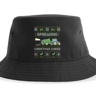 Spreading Christmas Cheer Farming Tractor Ugly Sweater Funny  Sustainable Bucket Hat