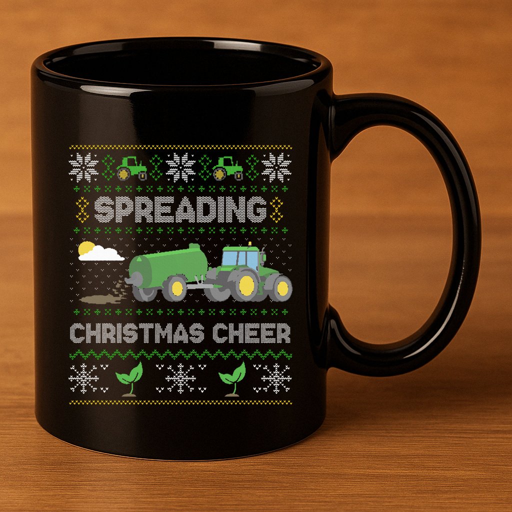 Spreading Christmas Cheer Farming Tractor Ugly Sweater Funny  11oz C Handle Ceramic Mug