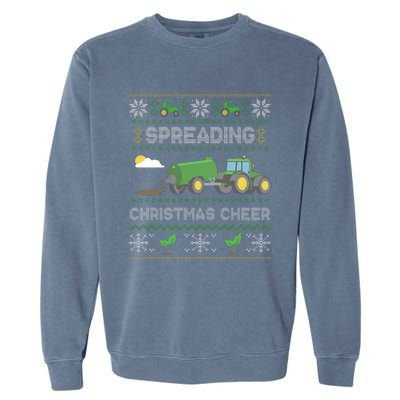 Spreading Christmas Cheer Farming Tractor Ugly Sweater Funny  Garment-Dyed Sweatshirt