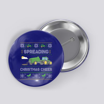Spreading Christmas Cheer Farming Tractor Ugly Sweater Funny  Button
