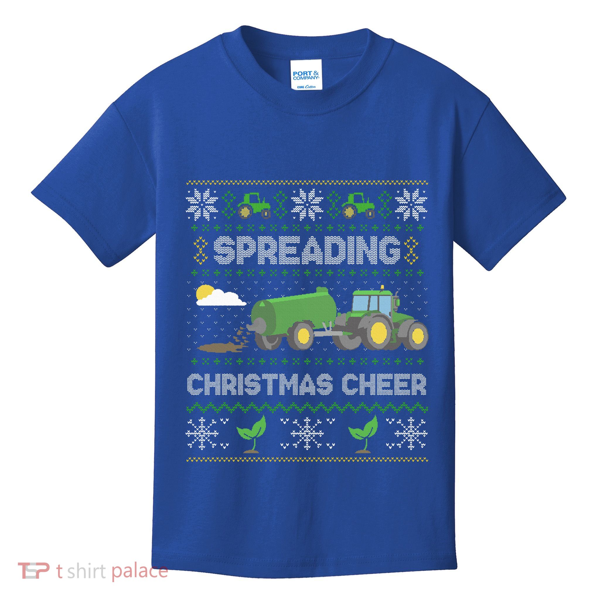 Spreading Christmas Cheer Farming Tractor Ugly Sweater Funny  Kids T-Shirt