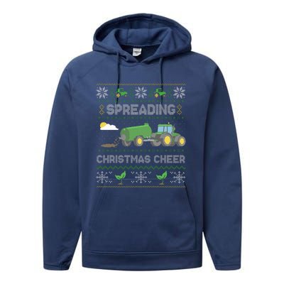 Spreading Christmas Cheer Farming Tractor Ugly Sweater Funny  Performance Fleece Hoodie