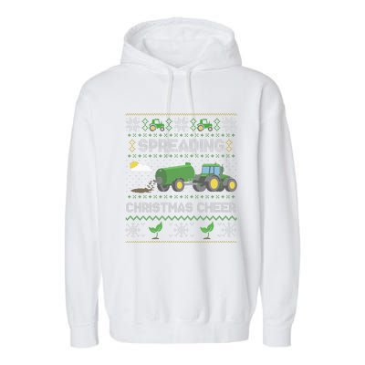 Spreading Christmas Cheer Farming Tractor Ugly Sweater Funny  Garment-Dyed Fleece Hoodie