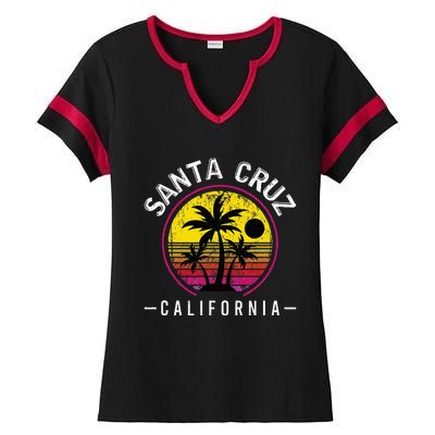 Santa Cruz California Sunset 70s 80s Surfer Summer Sun Ladies Halftime Notch Neck Tee