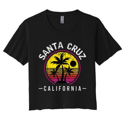 Santa Cruz California Sunset 70s 80s Surfer Summer Sun Women's Crop Top Tee