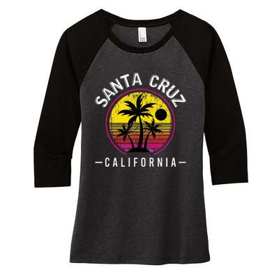 Santa Cruz California Sunset 70s 80s Surfer Summer Sun Women's Tri-Blend 3/4-Sleeve Raglan Shirt