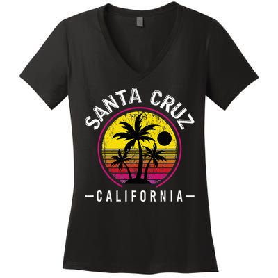 Santa Cruz California Sunset 70s 80s Surfer Summer Sun Women's V-Neck T-Shirt