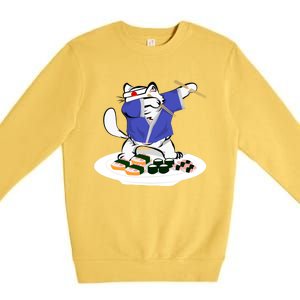 Sushi Chef Cute Gift Dabbing White Cat Cool Gift Premium Crewneck Sweatshirt