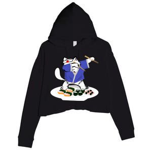 Sushi Chef Cute Gift Dabbing White Cat Cool Gift Crop Fleece Hoodie