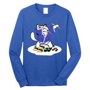 Sushi Chef Cute Gift Dabbing White Cat Cool Gift Long Sleeve Shirt