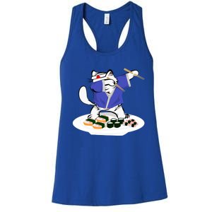 Sushi Chef Cute Gift Dabbing White Cat Cool Gift Women's Racerback Tank