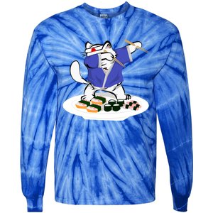 Sushi Chef Cute Gift Dabbing White Cat Cool Gift Tie-Dye Long Sleeve Shirt