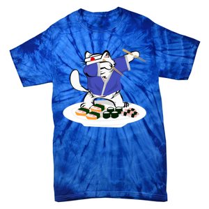 Sushi Chef Cute Gift Dabbing White Cat Cool Gift Tie-Dye T-Shirt