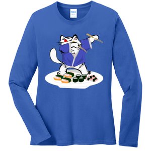 Sushi Chef Cute Gift Dabbing White Cat Cool Gift Ladies Long Sleeve Shirt