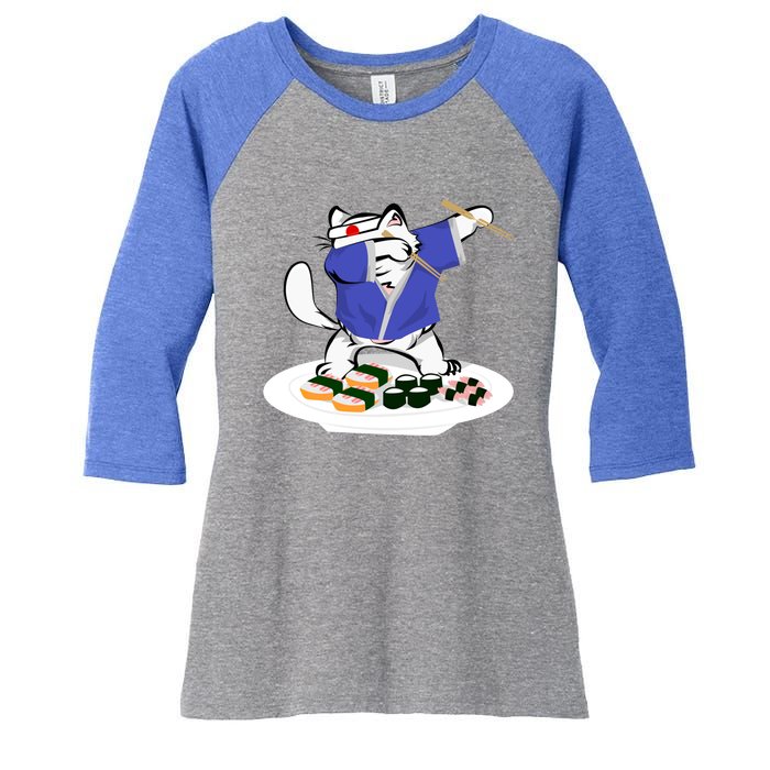 Sushi Chef Cute Gift Dabbing White Cat Cool Gift Women's Tri-Blend 3/4-Sleeve Raglan Shirt