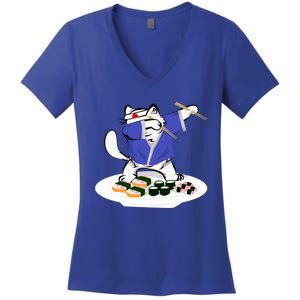 Sushi Chef Cute Gift Dabbing White Cat Cool Gift Women's V-Neck T-Shirt