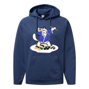 Sushi Chef Cute Gift Dabbing White Cat Cool Gift Performance Fleece Hoodie