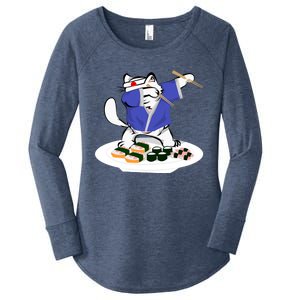 Sushi Chef Cute Gift Dabbing White Cat Cool Gift Women's Perfect Tri Tunic Long Sleeve Shirt