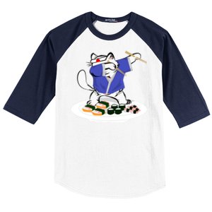 Sushi Chef Cute Gift Dabbing White Cat Cool Gift Baseball Sleeve Shirt