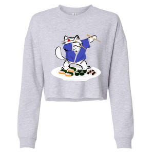 Sushi Chef Cute Gift Dabbing White Cat Cool Gift Cropped Pullover Crew